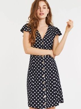 Oasis Black Polka Dot Dress with White Dots